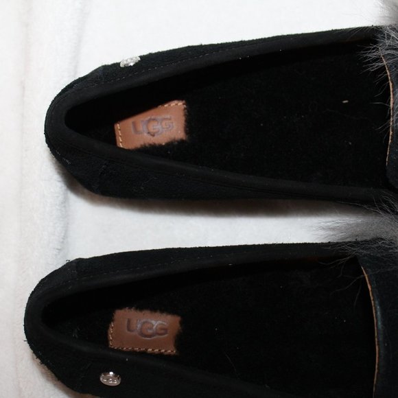 NIB UGG KALEY WISP SUEDE SLIPPERS MOCASSINS BLACK GRAY - Picture 6 of 7